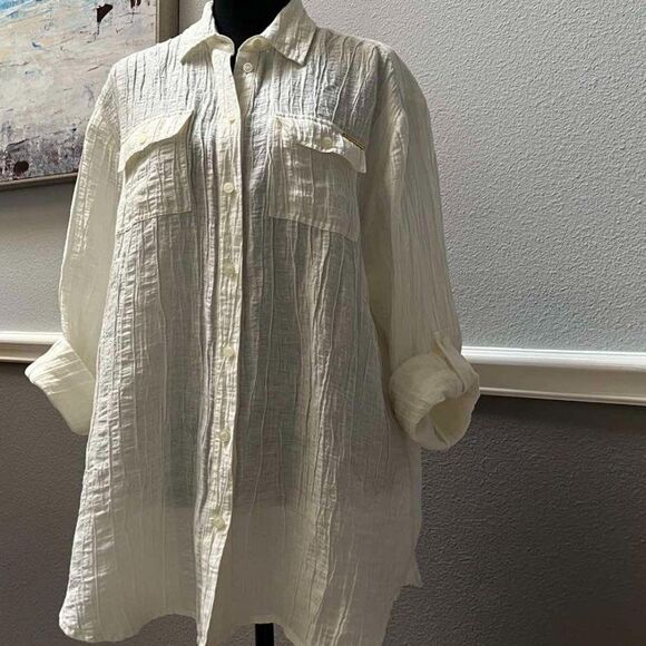 Vintage Michael Michael Kors yellow linen button down blouse size M/M - Picture 7 of 16